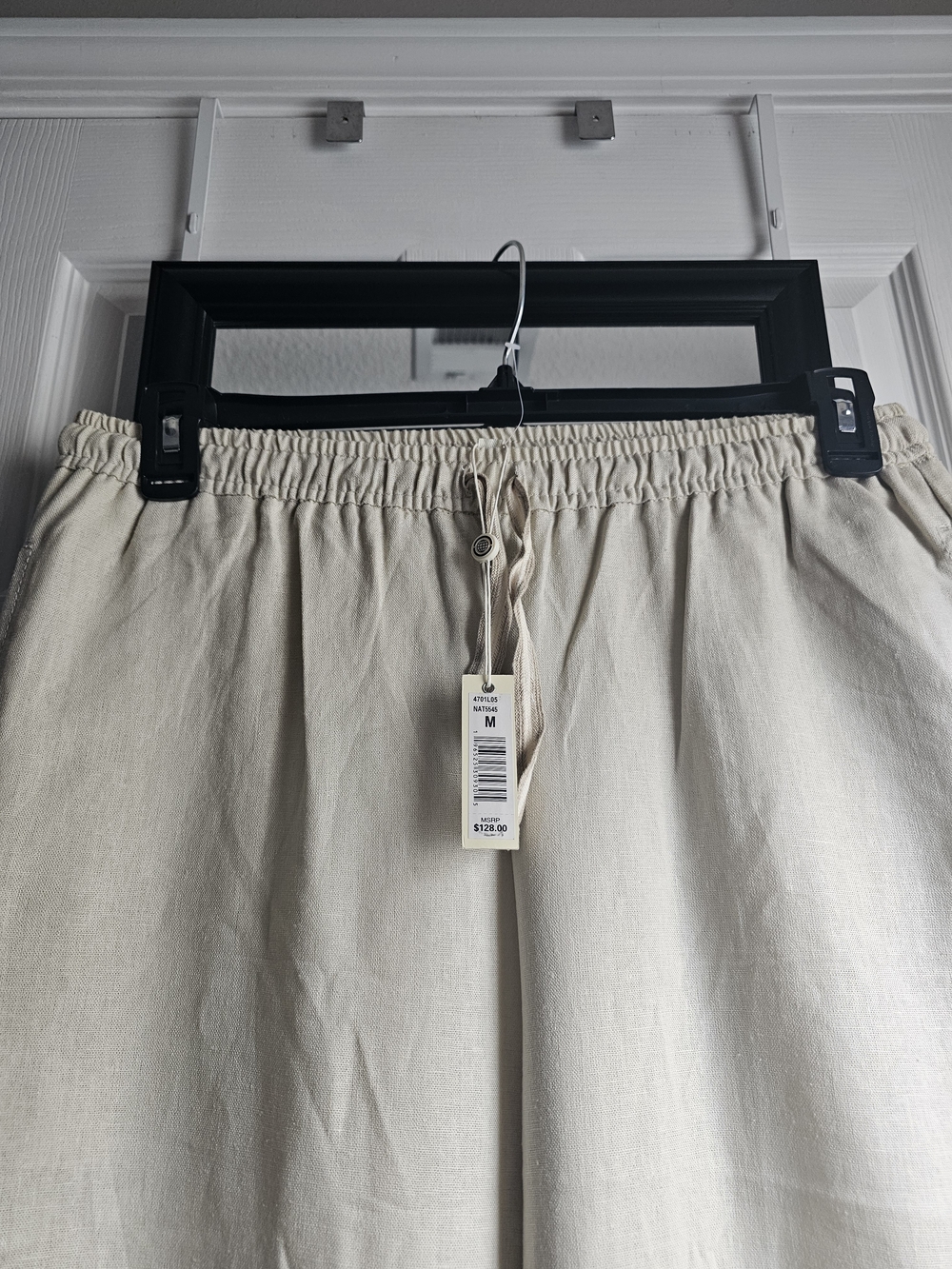 Max Studio Cream Linen-Blend Wide Leg Drawstring Pants - Picture 3 of 6